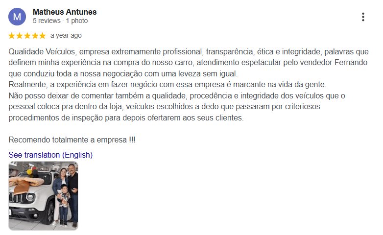 Avaliação 1 no Google