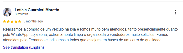 Avaliação 18 no Google