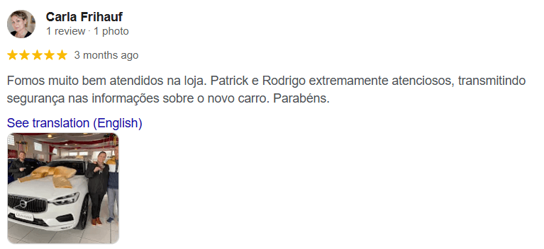 Avaliação 7 no Google