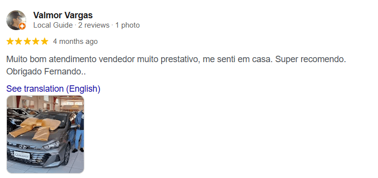 Avaliação 9 no Google